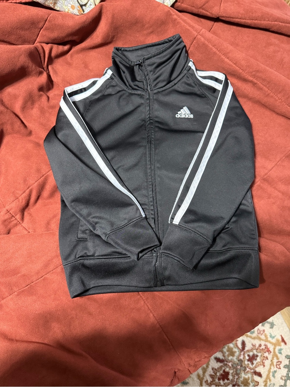 adidas Black Kids Track Jacket with White Stripes